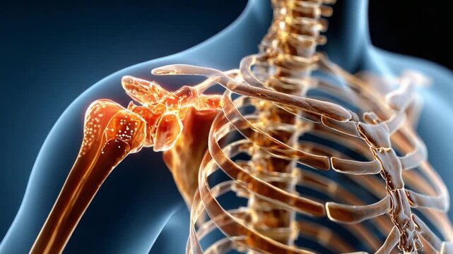 Anatomical Shoulder: A detailed medical illustration showcasing the human shoulder joint, highlighting its intricate bone structure and the complexities of human anatomy.