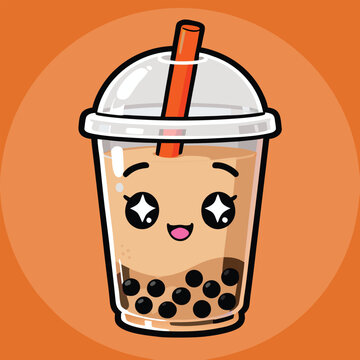 Cute Bubble Tea Illustration | Kawaii Boba Milk Tea Drink with Tapioca Pearls