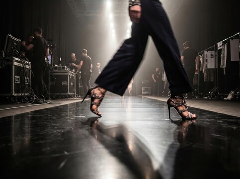 Fashion show on the runway backstage
