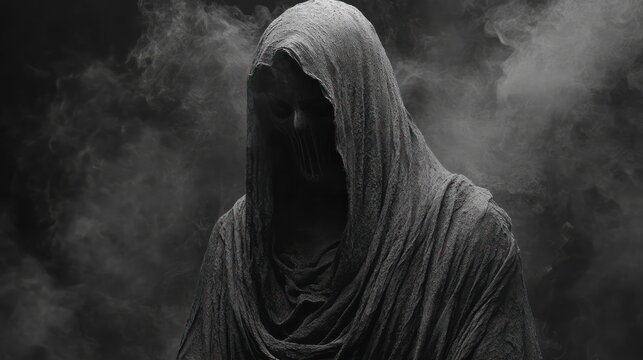 Dark Figure in Cloak, Smoky Background