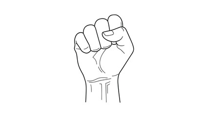 Fototapeta premium Human hand clenched into a tight fist representing strength power and determination in a simple black line drawing.