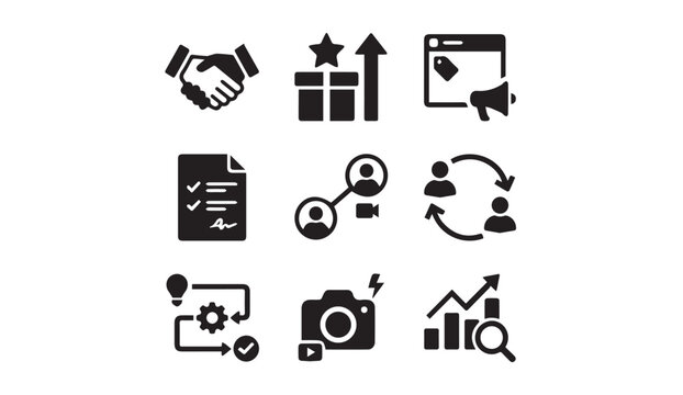 Business marketing and development icon set with marketing business strategy