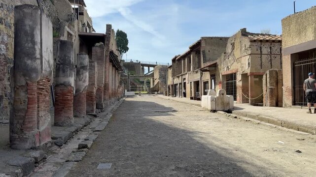 Ancient Roman Cobblestone Street with Fountain in Herculaneum