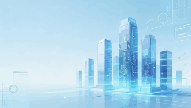 Futuristic cityscape with digital circuitry