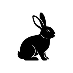 Obraz premium Elegant Black Rabbit Silhouette on White Background.