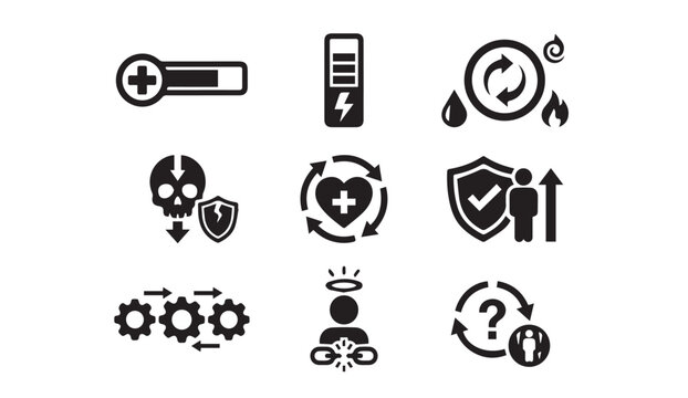 Abstract health and wellness vector icon set with wellness protection question