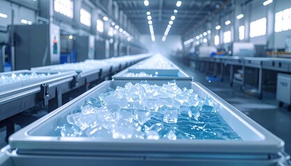 Fototapeta premium Industrial Ice Production Facility with Full Ice Storage Trays