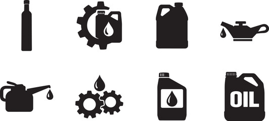 Oil engine motor icon set flat solid vector isolated for auto service, repair and mechanic use. © Mst.Atina
