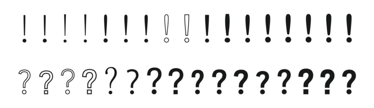 Vector graphic illustration featuring a diverse collection of exclamation and question marks for warnings or inquiries.