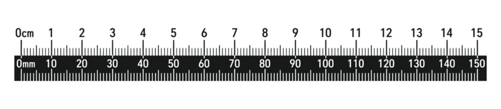 Detailed fifteen centimeter vector ruler illustration featuring precise millimeter markings for accurate measurement tasks in graphic design projects