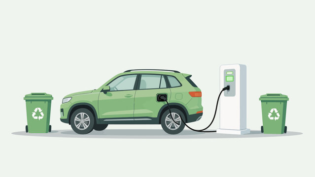 Electric car charging with recycling bins
