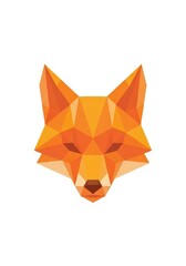 Fototapeta premium Geometric fox head illustration is created with triangles in shades of orange.