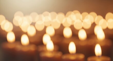 Obraz premium Close-up of glowing candles with bokeh effect creating a warm, ambient light atmosphere.
