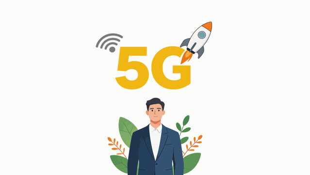5G technology man with rocket
