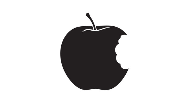 Single bitten apple silhouette illustration representing fresh fruit snack icon isolated on clean white background vector.