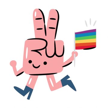 Animated cartoon hand making V sign with rainbow colors symbolizing pride peace unity and joyful expression