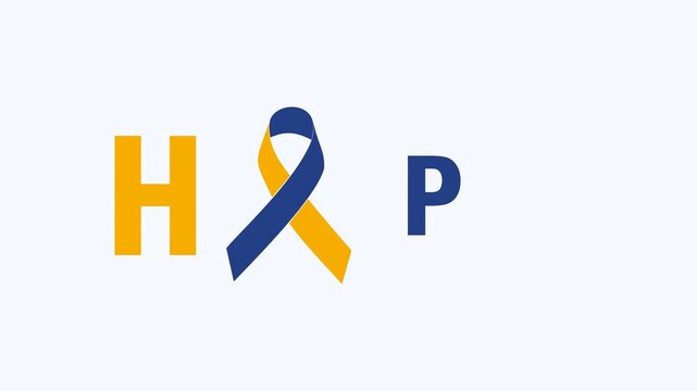 Word hope depicted with a blue and yellow awareness ribbon for support, charity, community involvement, healthcare, positivity themed designs, fundraising campaigns.