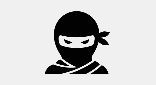 Minimalist black silhouette icon of a ninja character.