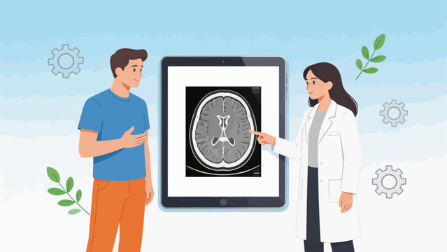 Doctor explaining brain scan to patient