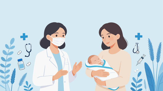 Doctor with mother and baby
