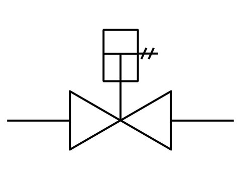 Technical float operated valve vector icon for automated liquid level control. Standardized P&ID symbol for water treatment, industrial tanks, and piping schematics.