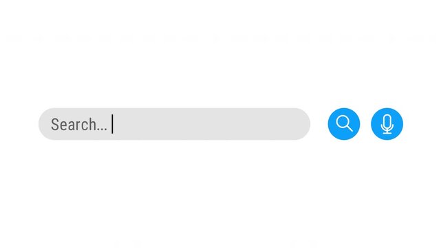 Animation of a minimalist search bar with a blinking cursor and magnifying glass icon. Perfect for internet videos and  app tutorials. 4K video.