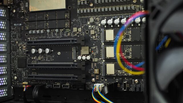 Big data gpu ai robot modern server center computer pc. Bitcoin and crypto mining farm. High tech server computers at work, data center modern supercomputer.