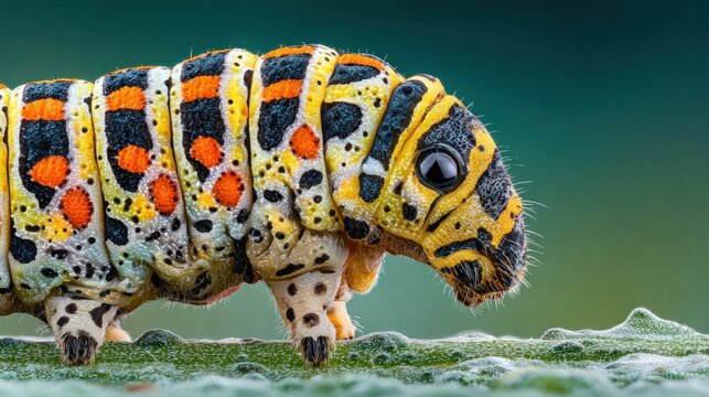 Vibrant caterpillar macro photograph showcasing unique patterns and textures