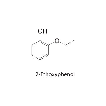 2-Ethoxyphenol skeletal structure. phenol compound schematic illustration. Simple diagram, chemical formula.