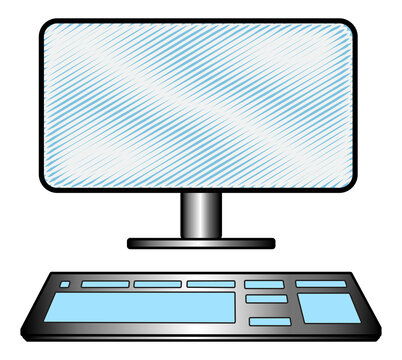 Futuristic plasma desk monitor with computer liquid keyboard