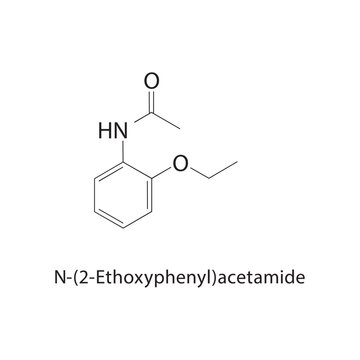 N-(2-Ethoxyphenyl)acetamide skeletal structure. amide compound schematic illustration. Simple diagram, chemical formula.