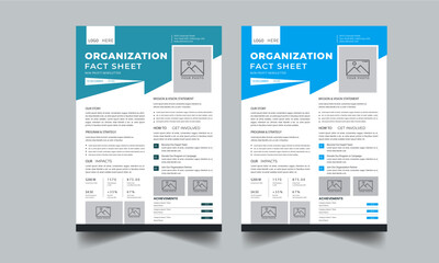 Obraz premium Nonprofit Organization Fact Sheet, Organization Fact Sheet for Business Concept Layout With Two Color Design Step 