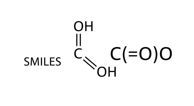 Chemical structure diagram of oxalic acid molecule with carbon, oxygen, and hydrogen atoms chemistry