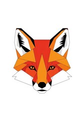 Fototapeta premium Geometric illustration displays the stylized head of a red fox on a white background.