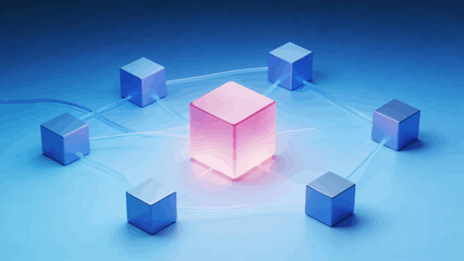 Fototapeta premium Connected cubes with glowing center