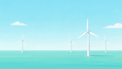 Wind turbines in ocean © Fan