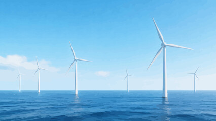 Offshore wind turbines in ocean © Fan