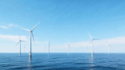 Offshore wind turbines in ocean © Fan