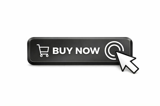 Buy now button with shopping cart icon and cursor click effect