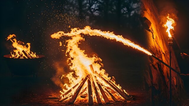Controlled Fire Experiment with Flames and Wooden Frame in Natural Setting