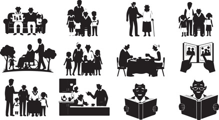 Fototapeta premium Business professionals in various office settings and activities with silhouettes and business people