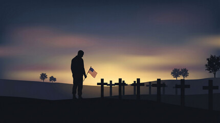 Obraz premium Silhouette of Peaceful Memorial Day , Honoring Fallen Heroes