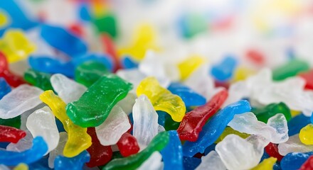 Fototapeta premium Colorful Plastic Pellets - A Vibrant Mix of Recycled Materials and Textures.