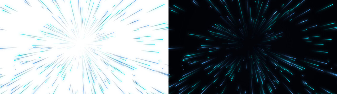 PNG image of&nbsp;Abstract streaks of blue and teal light burst outwards from a central point on transparent background