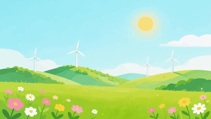 Wind turbines in a floral landscape © KY