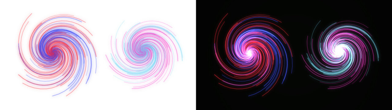 PNG image of&nbsp;Colorful abstract spiral light trails forming dynamic vortex shapes with glowing neon lines designed for creative projects on transparent background
