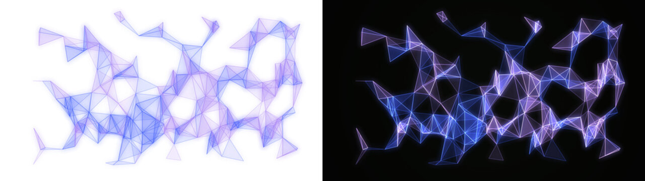PNG image of&nbsp;Abstract digital network mesh with glowing blue and purple geometric lines, symbolizing data and technological connections on transparent background.