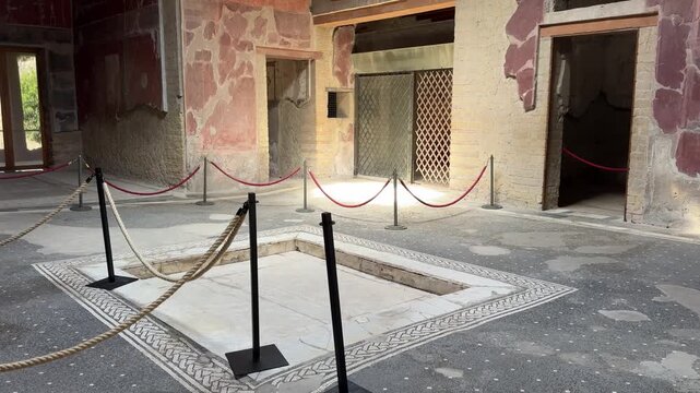 Atrium Room, Impluvium and Painted Walls in a Roman Villa of Herculaneum