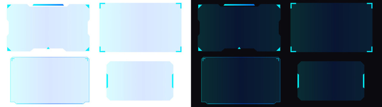 PNG image Set of blue futuristic digital interface frames featuring tech corner elements and modern borders for UI design on transparent background