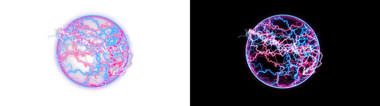 PNG image of&nbsp;Glowing orb filled with crackling pink and blue electrical energy sparks on transparent background